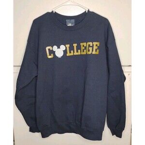 Disney COLLEGE Mickey Mouse Sweatshirt Navy Blue Women's Large Crewneck Pullover